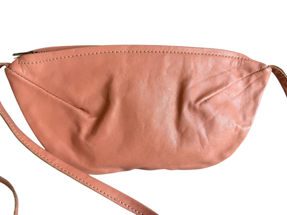 Vintage 70s Leather Half Moon Crossbody Bag Peach